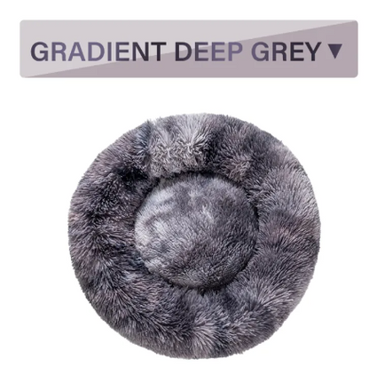 Gradient dark grey fluffy donut pet bed, top view