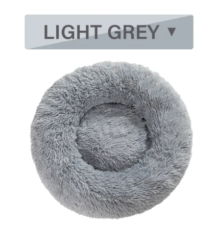 Light grey fluffy donut pet bed, top view