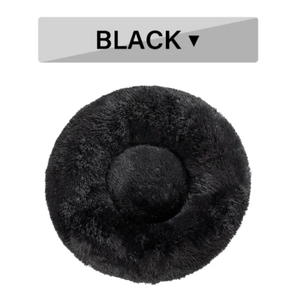 Black fluffy donut pet bed, top view