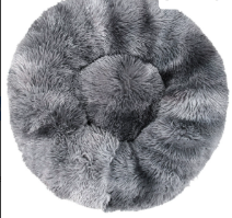 Gradient dark grey fluffy donut pet bed, top view