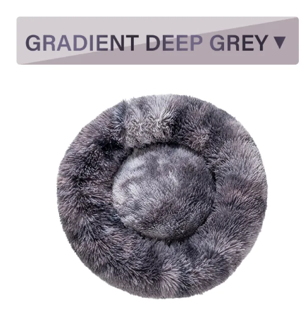Gradient dark grey fluffy donut pet bed, top view