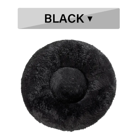 Black fluffy donut pet bed, top view